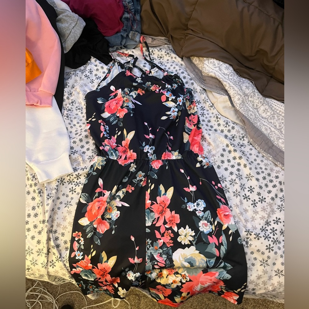 Black floral romper